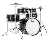 Pearl Roadshow Jr. 5-pc. Drum Set w/Hardware and Cymbals | Jet Black 1610/1308/1055/0805/1204