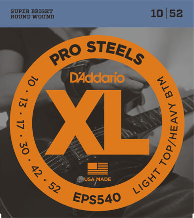 D'Addario EPS540 ProSteels Electric Guitar Strings, Light Top/Heavy Bottom, 10-52