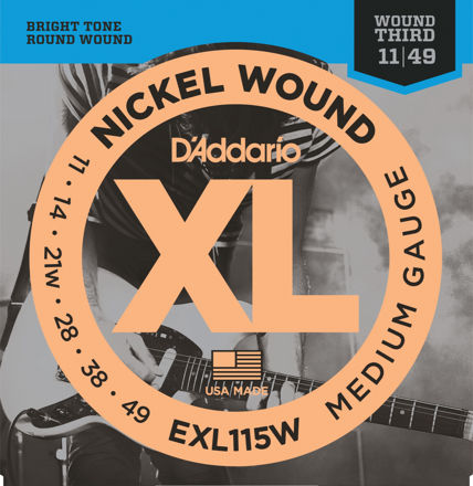 D'Addario EXL115w Nickel Wound Electric Guitar Strings, Medium/Blues-Jazz Rock, Wound 3rd, 11-49