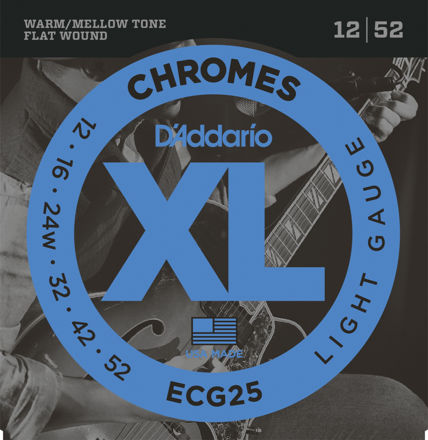 D'Addario ECG25 Chromes Flat Wound Electric Guitar Strings, Light, 12-52