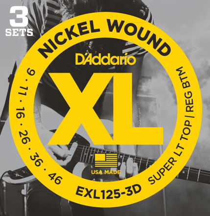 D'Addario EXL125-3D Nickel Wound Electric Guitar Strings, Super Light Top/Regular Bottom, 09-46, 3 Sets