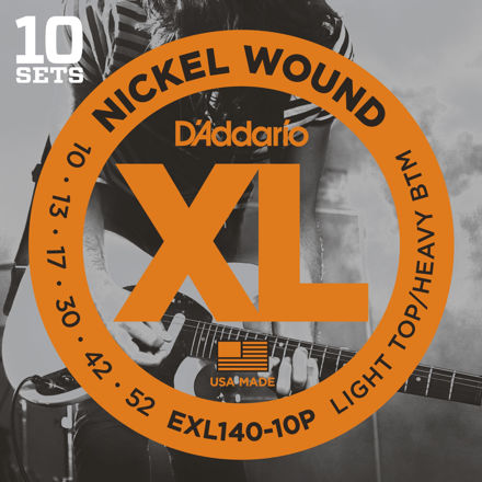 D'Addario EXL140-10P Nickel Wound Electric Guitar Strings, Light Top/Heavy Bottom, 10-52, 10 sets