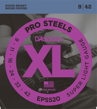 D'Addario EPS520 ProSteels Electric Guitar Strings, Super Light, 09-42