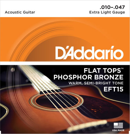 D'Addario EFT15 Flat Tops Phosphor Bronze Acoustic Guitar Strings, Extra Light, 10-47