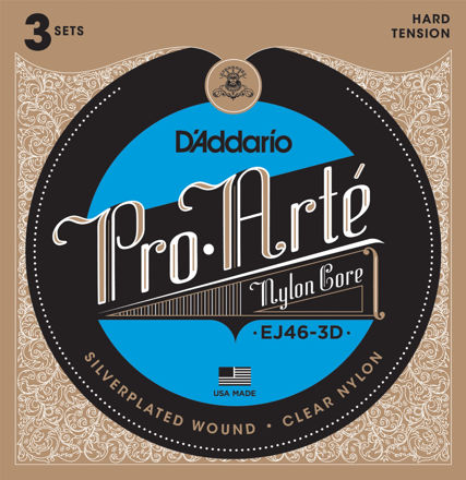 D'Addario EJ46-3D Pro-Arte Nylon Classical Guitar Strings, Hard Tension, 3 Sets