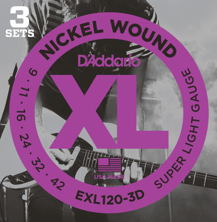 D'Addario EXL120-3D Nickel Wound Electric Guitar Strings, Super Light, 09-42, 3 Sets