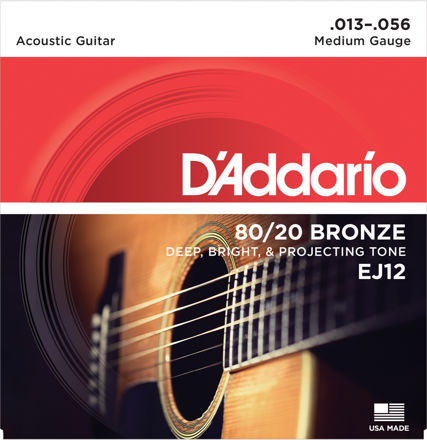 D'Addario EJ12 80/20 Bronze Acoustic Guitar Strings, Medium, 13-56