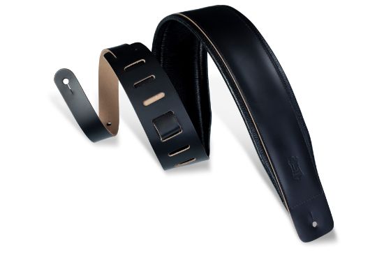 Levy's DM1PD-BLK | Padded Top-Grain Leather Black Guitar Straps, Bass Guitar Straps Classics Series  3" Wid