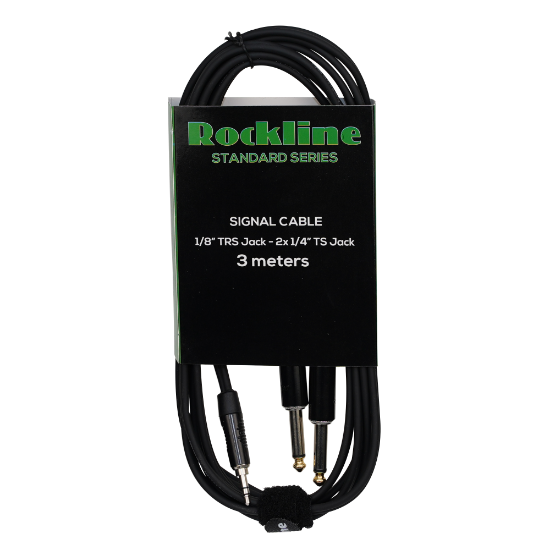 Rockline signal kabel 3m 1x 1/8 Jack TRS-2x 1/4 Jack TS