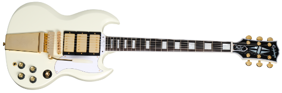 Epiphone 1963 Les Paul SG Custom med Maestro Vibrola Classic White, inkludert koffert