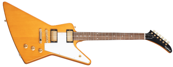 Epiphone 1958 Korina Explorer white pickguard aged natural, inkludert koffert