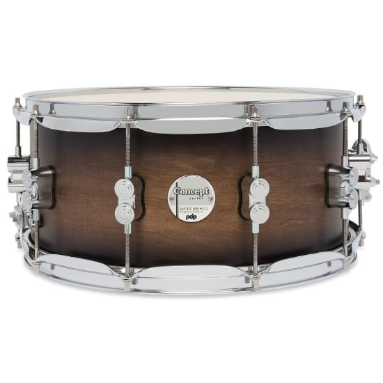 PDP Concept Maple Satin Charcoal Burst Lacquer 6.5x14 skarptromme med krom hardware
