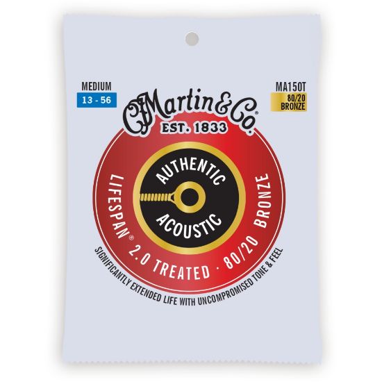 Martin MA150T Authentic Acoustic Lifespan 2.0 Guitar Strings 80/20 Bronze - Medium
