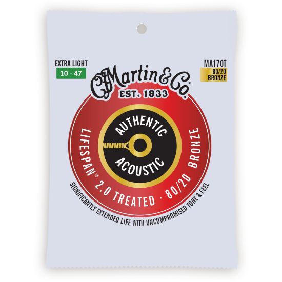 Martin MA170T Authentic Acoustic Lifespan 2.0 Guitar Strings 80/20 Bronze - Extra Light
