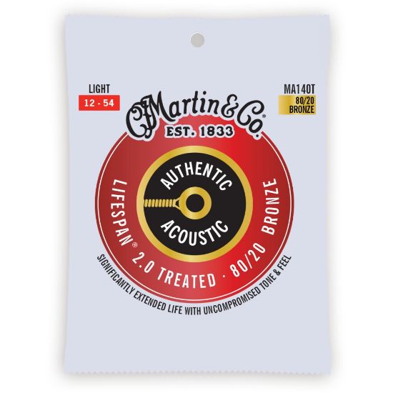 Martin MA140T Authentic Acoustic Lifespan 2.0 Guitar Strings 80/20 Bronze - Light