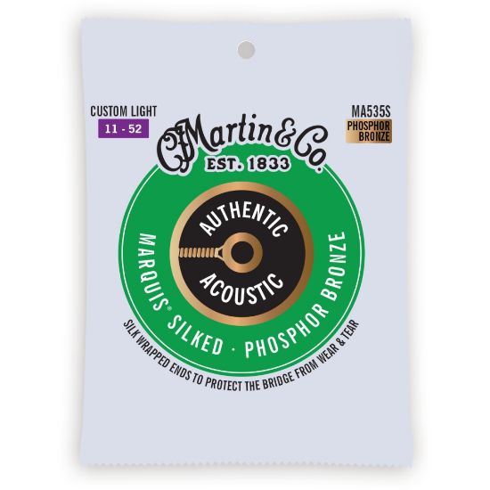 Martin MA535S Authentic Acoustic Marquis Silked Guitar Strings 92/8 Phosphor Bronze - Custom Light