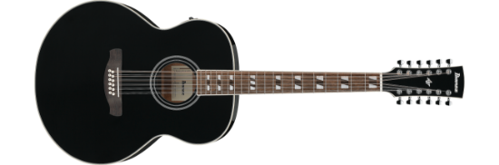 Ibanez AJ7012M1E-BK western-gitar med mikrofon, jumbo 12-strengers